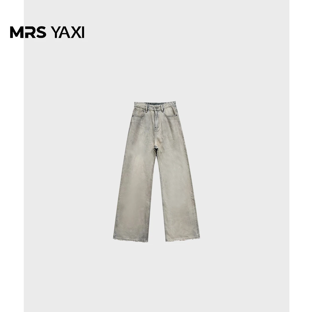 Mrsyaxi复古老钱水洗牛仔直筒长裤YX5052101
