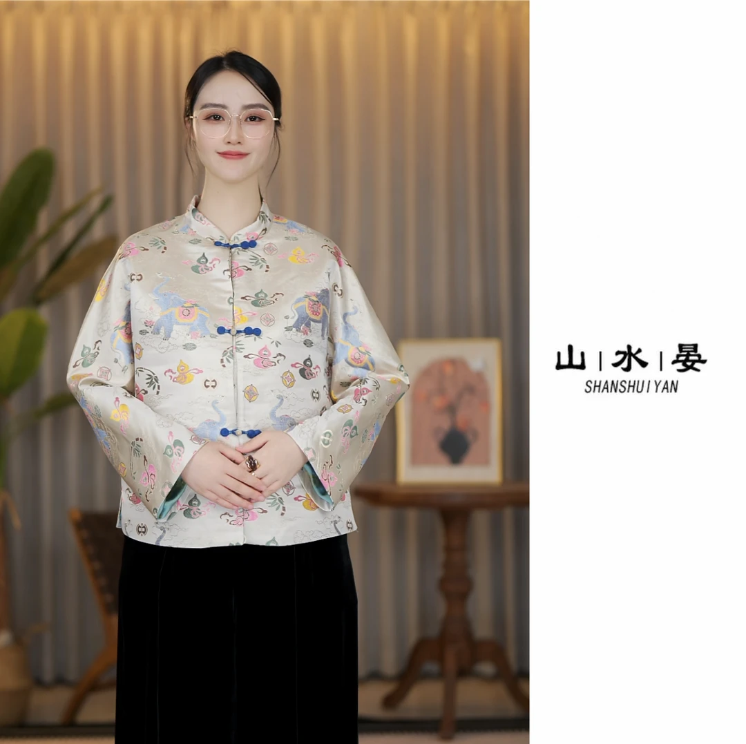 2025新款中式云锦上衣女士复古民族风洋气时尚休闲减龄UNX5394