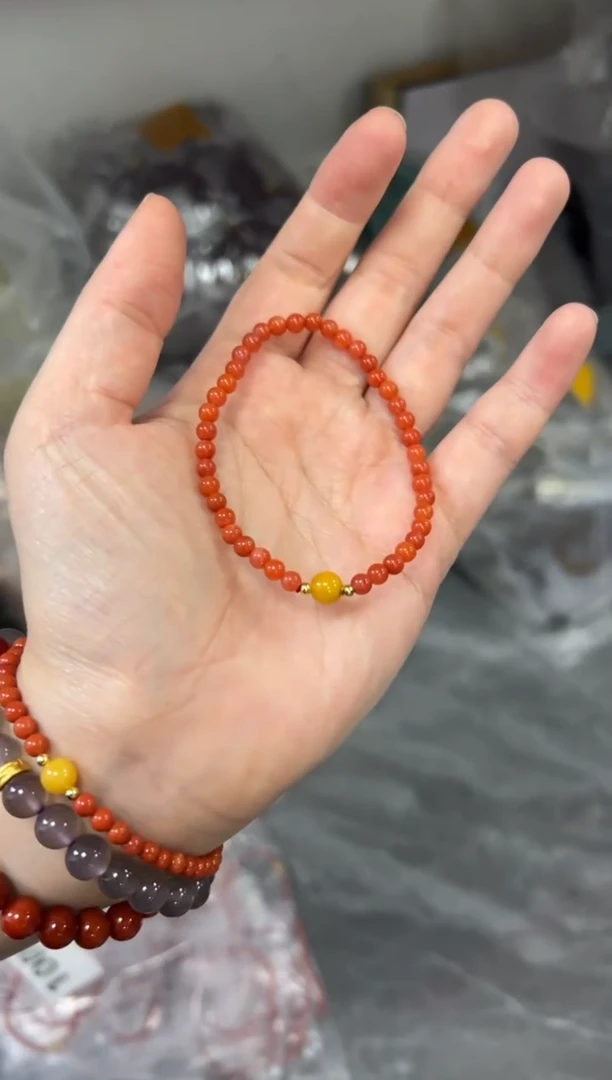 手链未镶嵌南红玛瑙锦红南红小米珠蜜蜡款手链[1005]