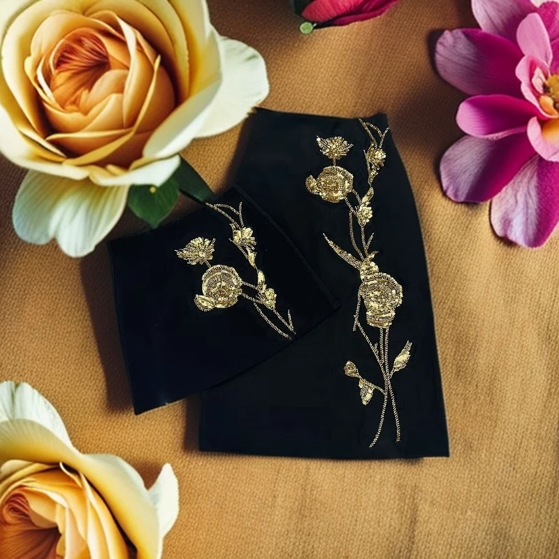 2025春夏香钻欧货重工国风半身裙黑色百搭直筒包臀性感长裙女266