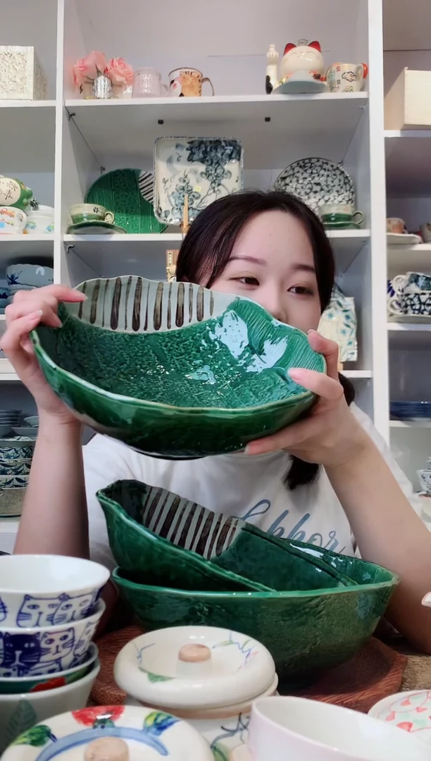 陶瓷濑户烧织部十草波浪大钵24cm