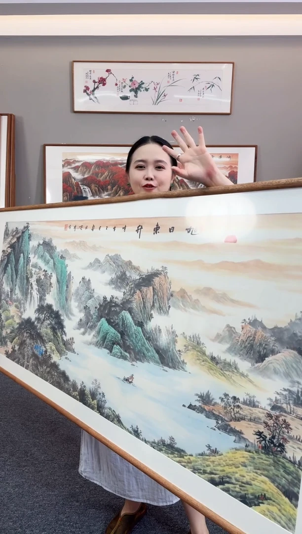 国画旭日东升210*80手绘作品