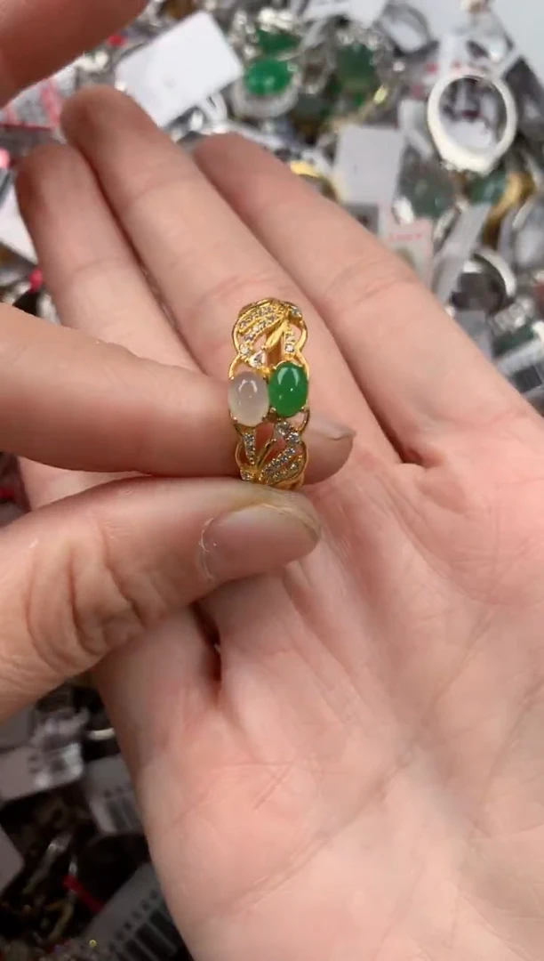 银S925镶嵌戒指翡翠888   1