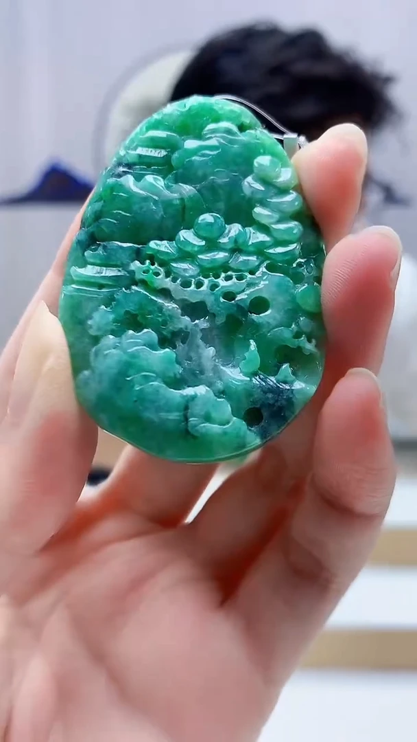未镶嵌定制翡翠4688zm-毛货挂件山水88