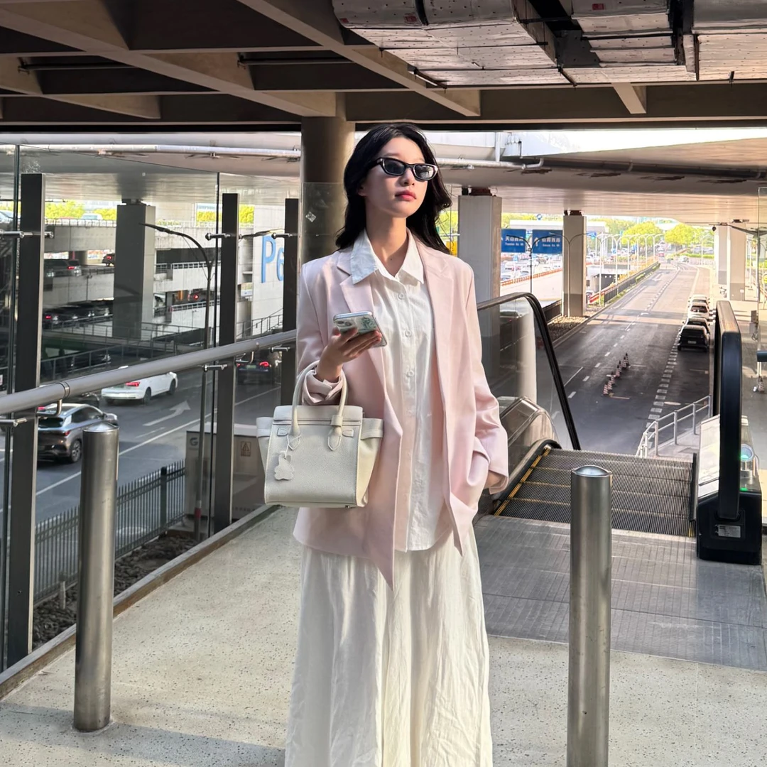 茉澜2025春季高级宽松绑带收腰西装外套女神范气质西装小众设计款