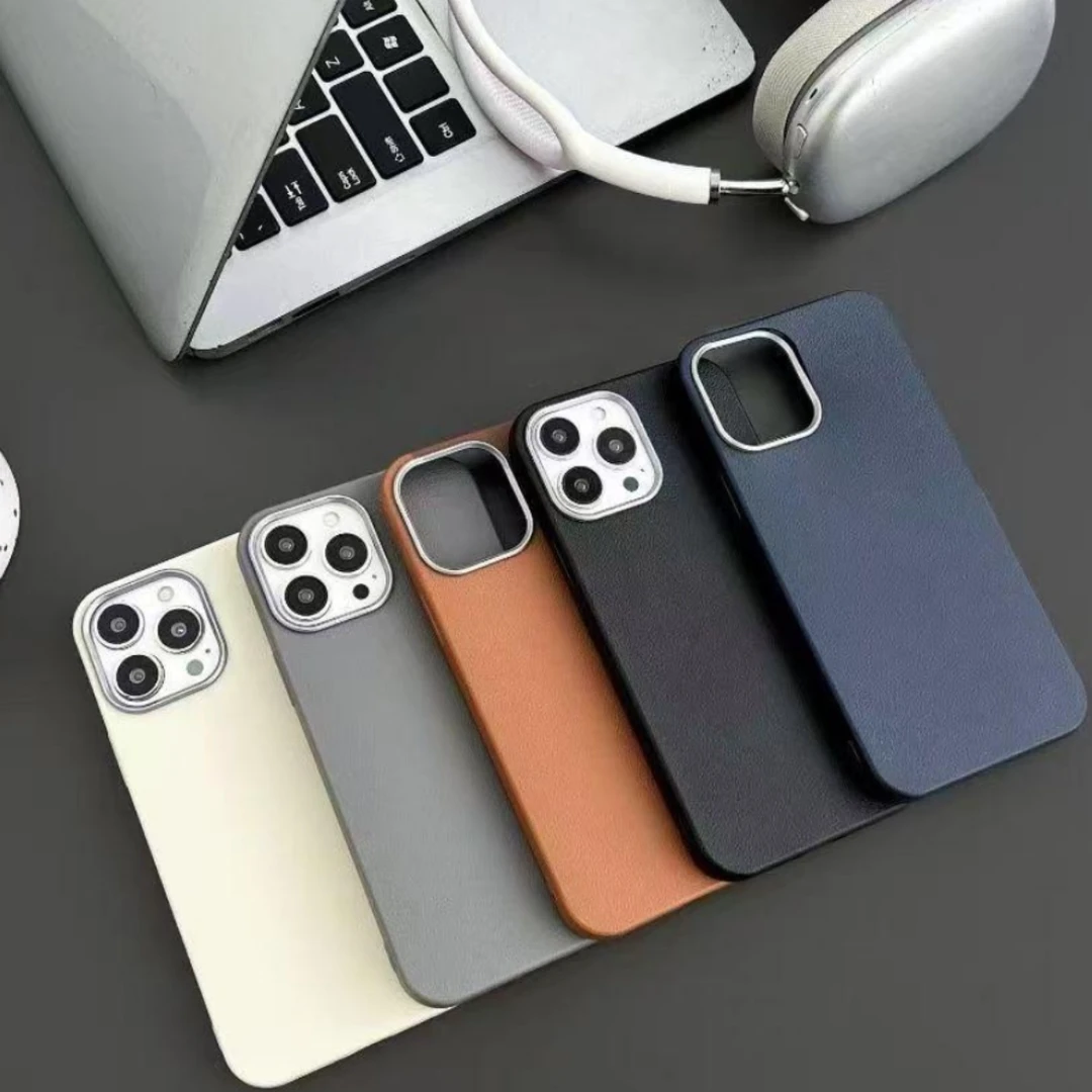 纯色电镀荔枝纹适用苹果16pormax极简高级感男女手机壳苹果15pro