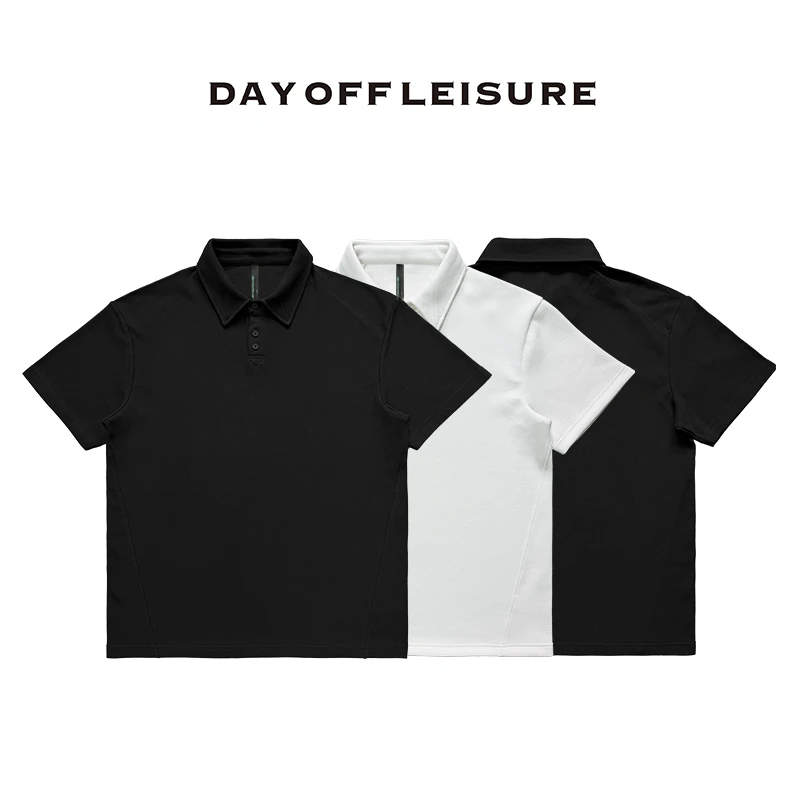 DAYOFFLEISURE男宽松型纯色厚款美式翻领Polo衫男士纯棉休闲夏季