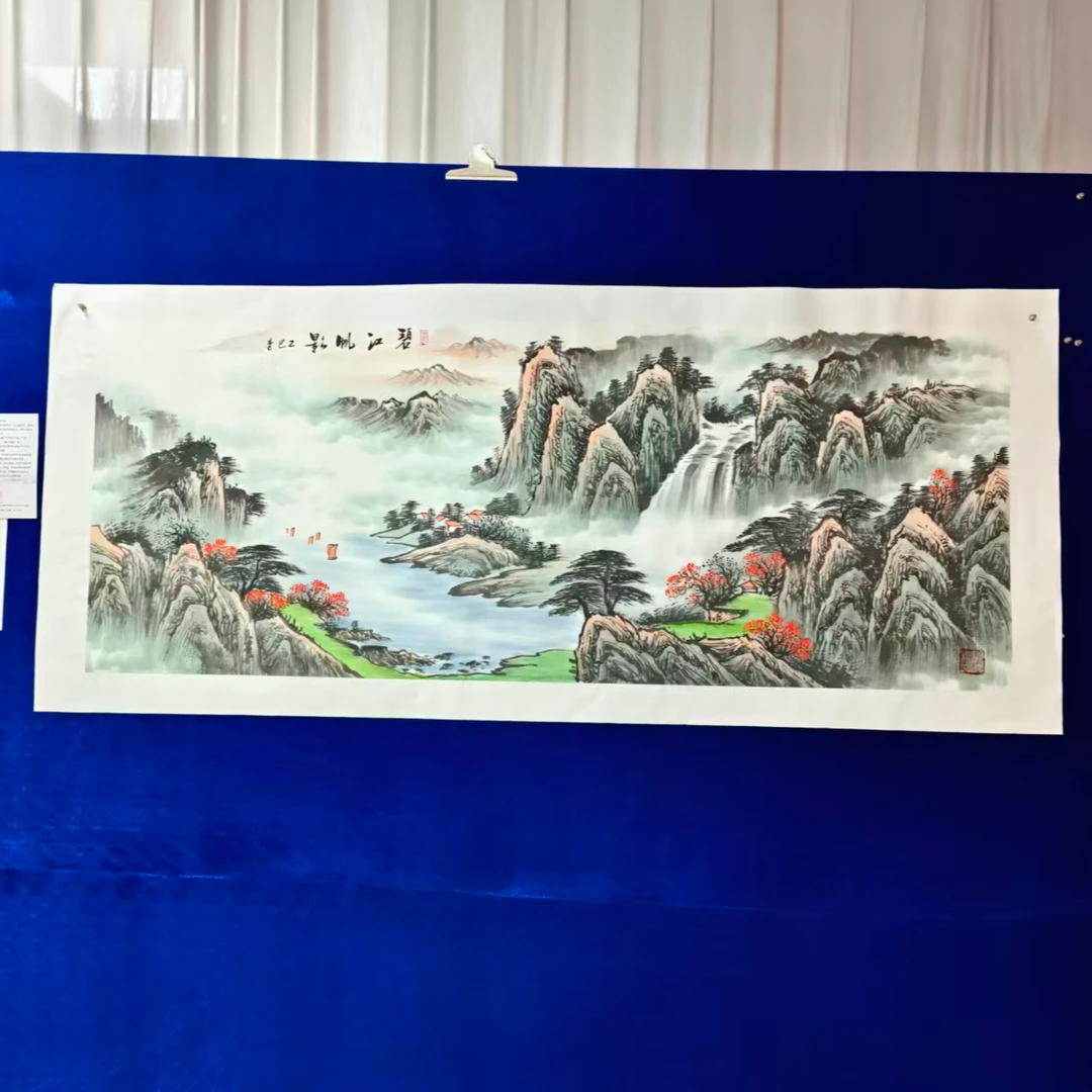 送卡纸竹子碧江帆影李群手绘作品画芯尺寸180*70