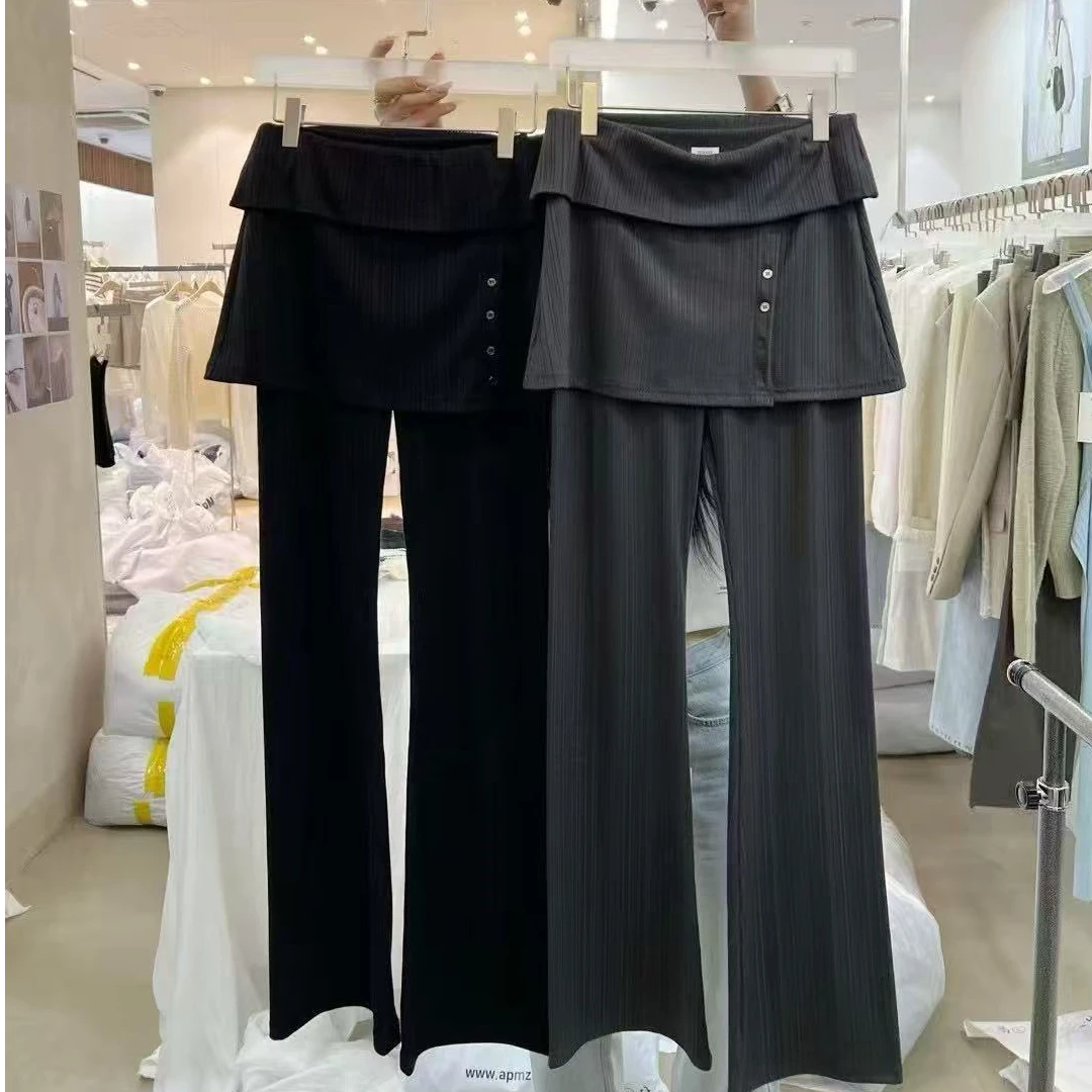 WEARABLE韩国东大门代购2025高腰屁帘微喇休闲裤长裤两件套