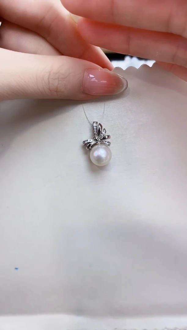 海水珍珠银S925镶嵌吊坠(不含链)10-11海水珍珠吊坠