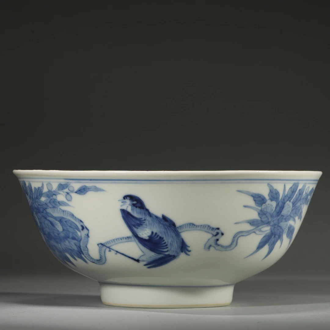 Lot04 清宣统 青花花鸟碗【古董拍卖】