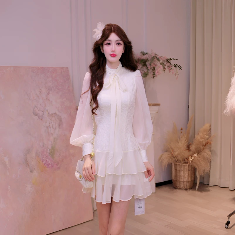 【若谷大大】YINGCHOI 秋季 新款 羊毛蕾丝连衣裙 32912