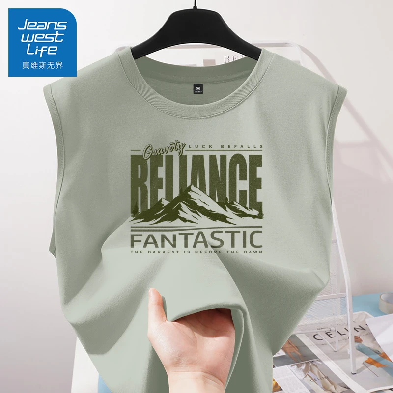 真维斯无界外穿纯棉美式坎肩2025夏季男士无袖t恤背心男健身