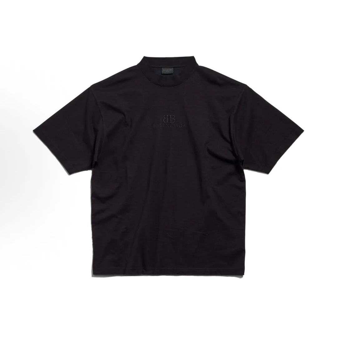 全新未使用 Balenciaga/巴黎世家 黑色小圆领胸口logo短袖