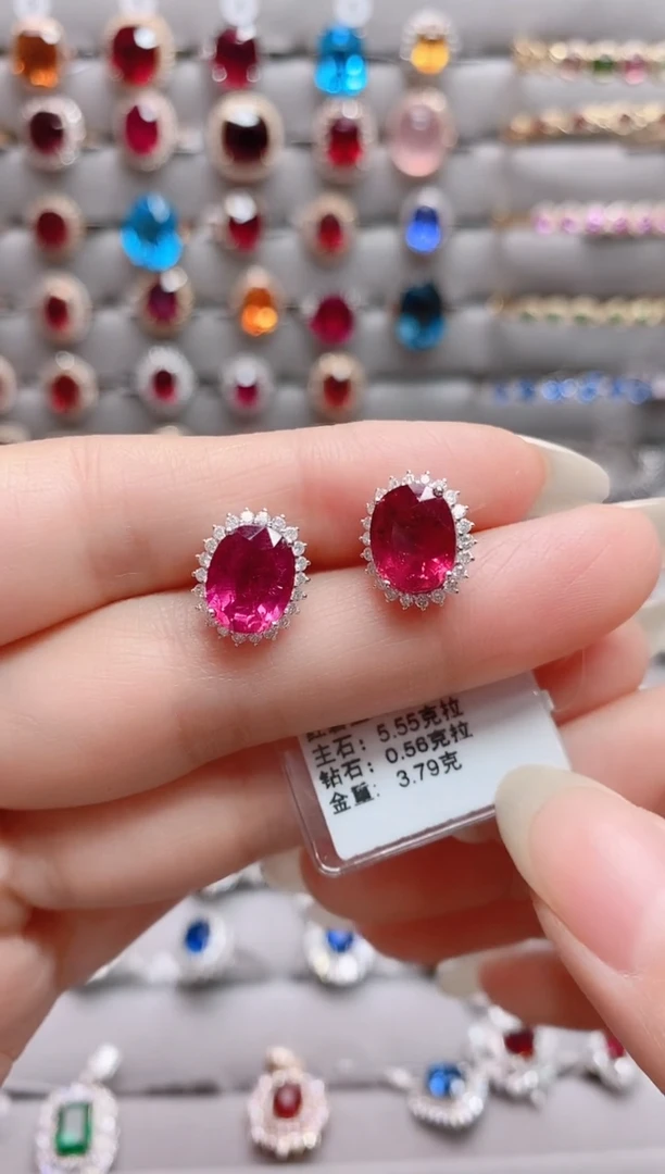 【闪购商品】碧玺18K金耳饰18K金镶嵌1