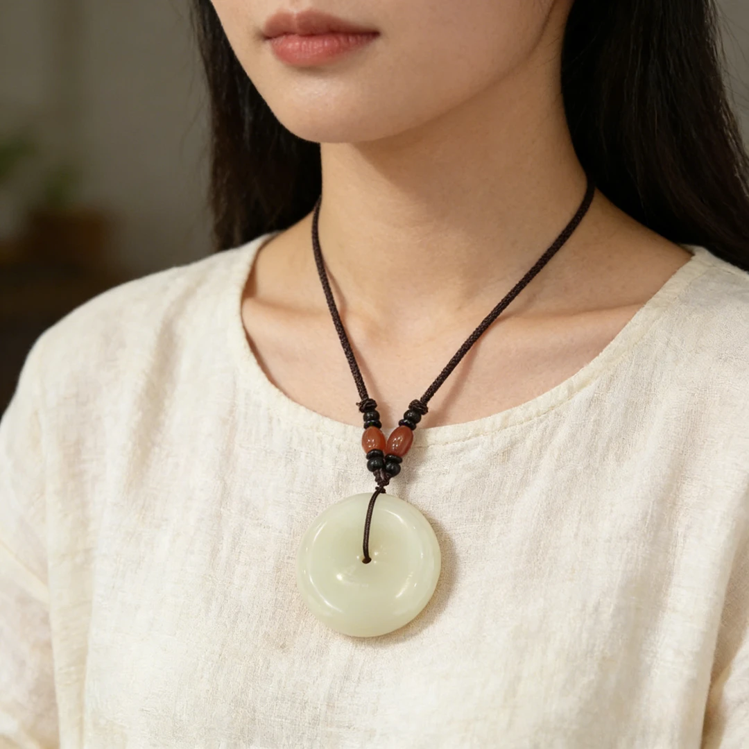 【浩轩专属】温润浅白平安扣扣挂坠  柔润质感 通勤约会都适配