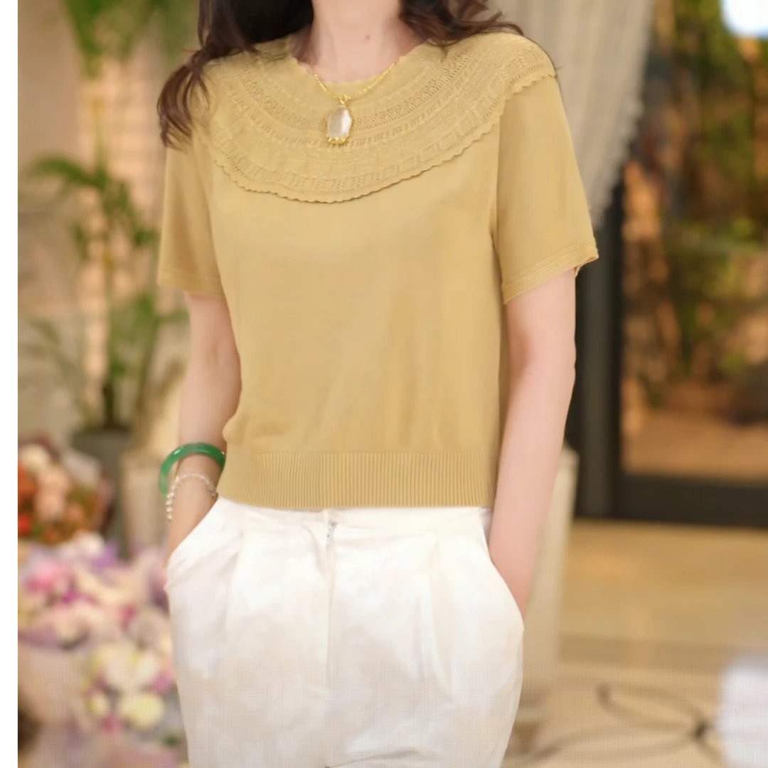 EDFNOT/杨红霞汝意MG领口钩花短袖8075