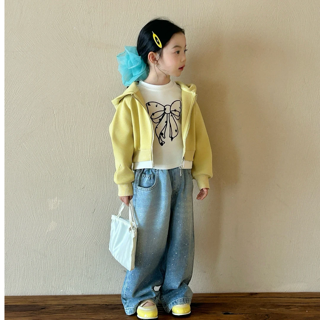 【小时候】春季黄色外套+烫钻牛仔裤