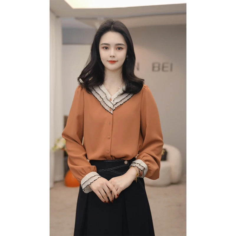 【小陈甄选】流光风浪衬衫8591322砖红色时尚休闲女士衬衣