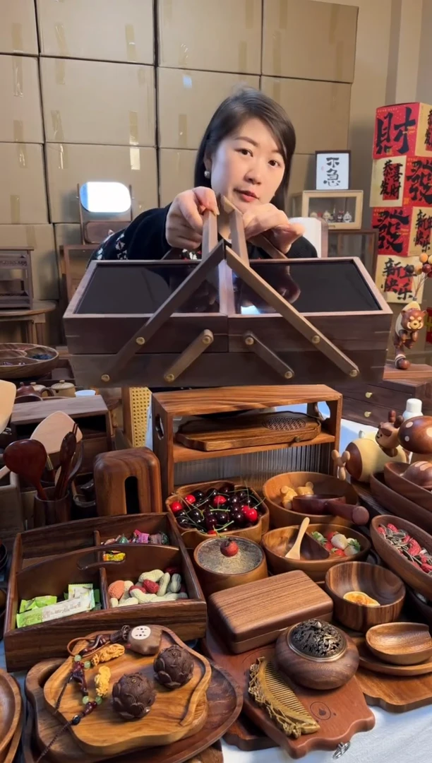 【闪购商品】黑胡桃双开机关盒糕点茶具收纳盒