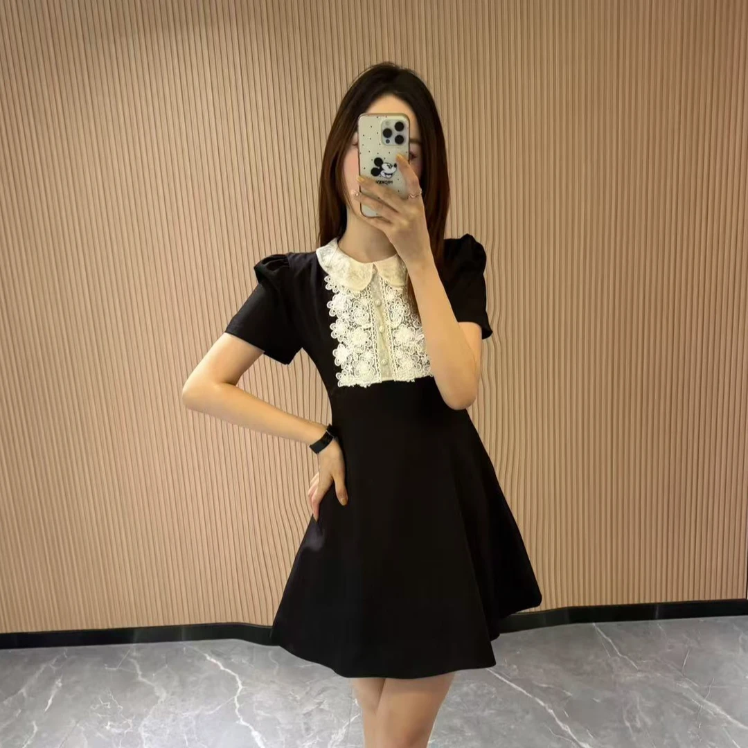 【DL高端定制】法式蕾丝娃娃领收腰显瘦连衣裙6258