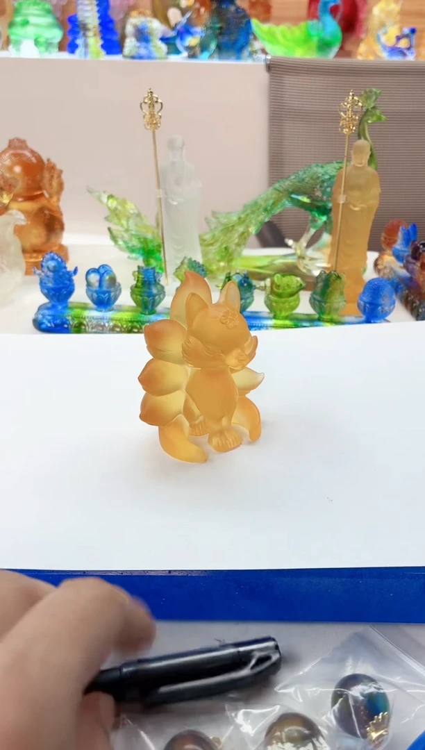 手工艺品琉璃琥珀色狐狸摆折中号