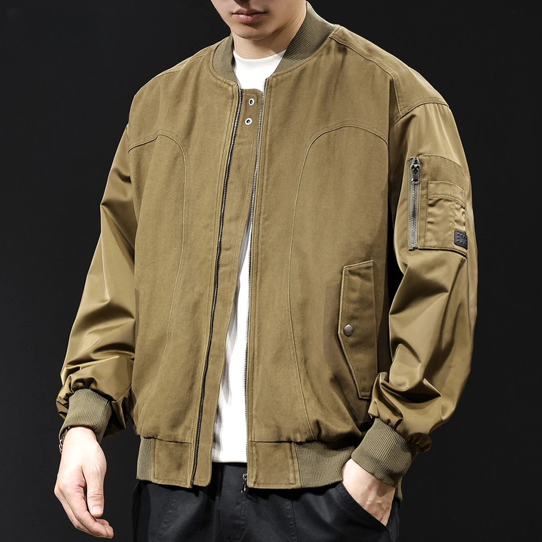 阿美咔叽工装外套男士底特律夹克春秋季新款飞行员宽松大码棒球服