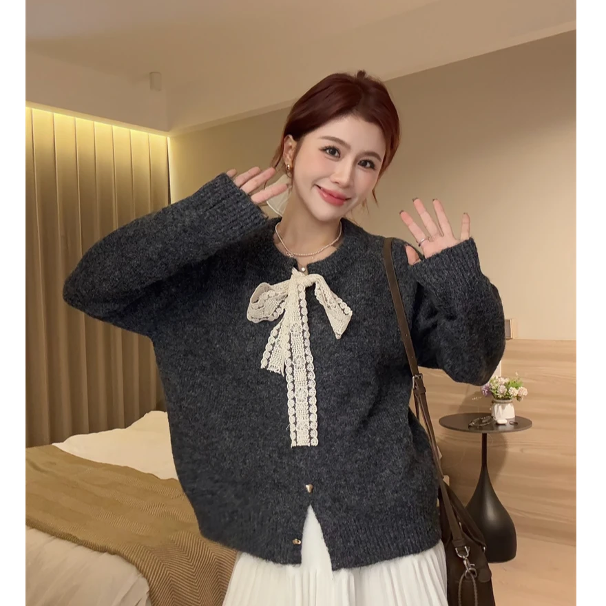 YPP!【绑带蝴蝶结毛衣】韩系百搭设计感软糯蕾丝蝴蝶结毛衣
