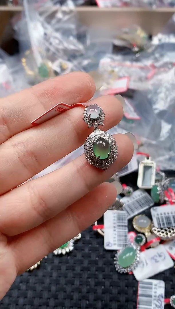 银S925镶嵌戒指翡翠天然A货缅甸翡翠