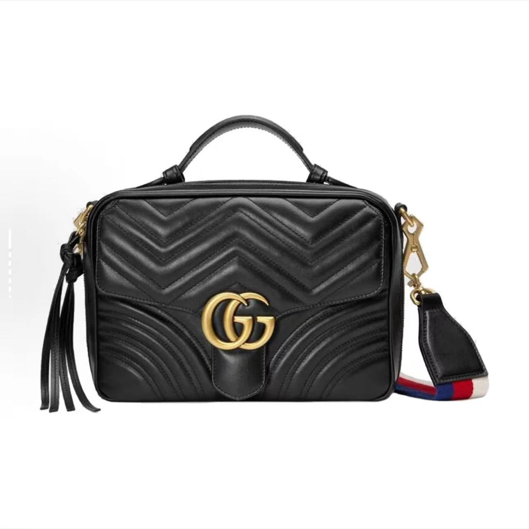 99新 GUCCI/古驰 思斯专属 古驰黑金相机邮差包 KJ630