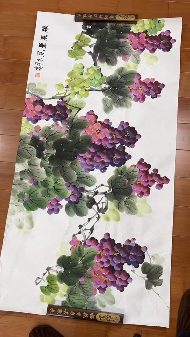国画【福利，纯手绘国画】李雪梅葡萄横幅138*68厘米