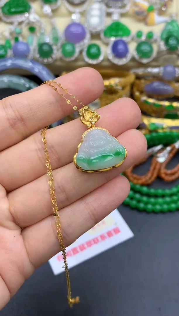 颈饰18K金镶嵌翡翠350-中国好珍宝