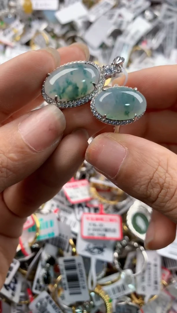 银S925镶嵌戒指翡翠666---6