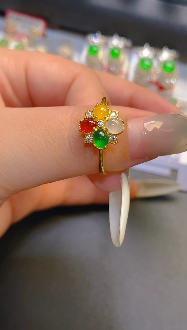 翡翠银S925镶嵌耳饰天然