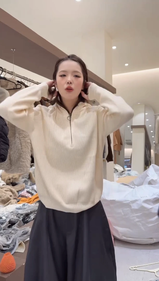 帽子半拉连毛衣米色666666