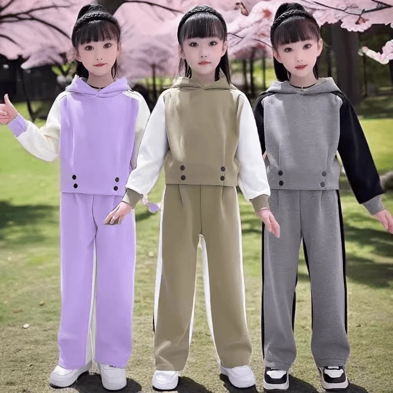 女童套装2025新款秋冬季高能感儿童装大童时尚休闲连帽加绒两件套