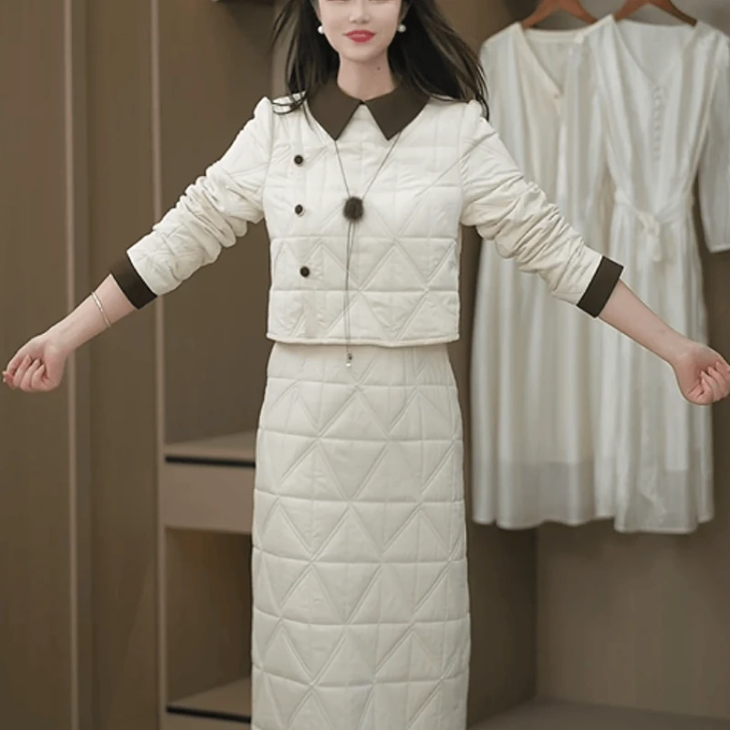 B184【连衣裙】2025秋冬新款时尚加厚保暖夹棉高级感假两件连衣裙