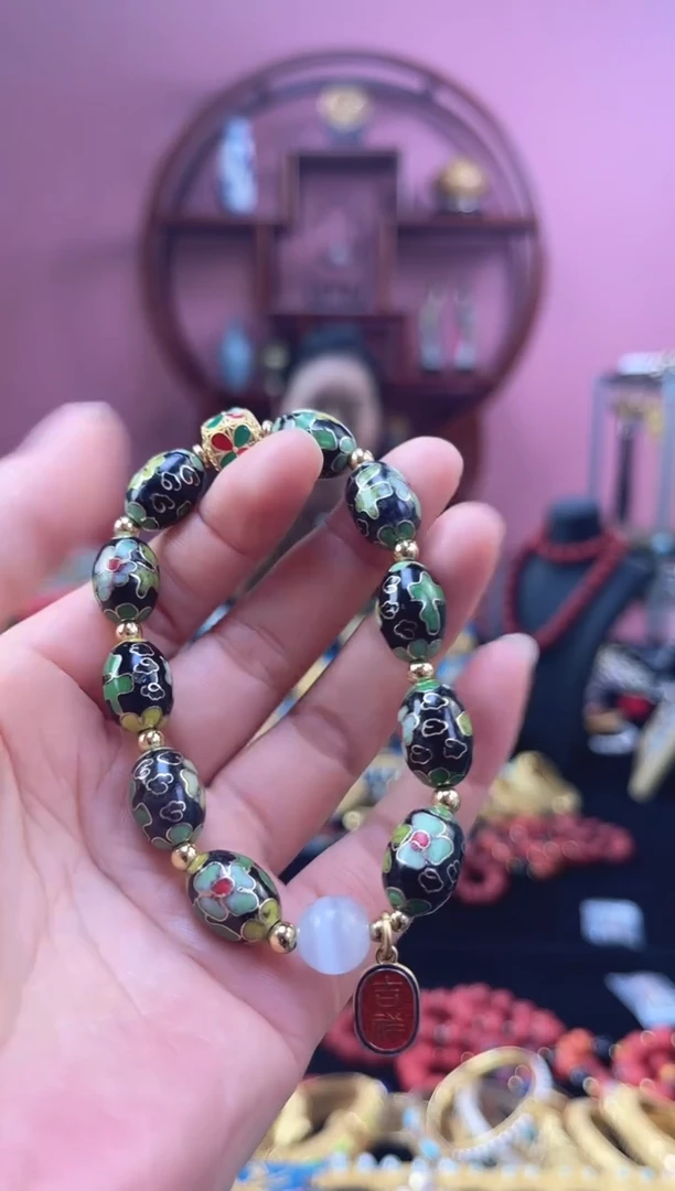 非遗 景泰蓝手串 工美 黑色枣珠