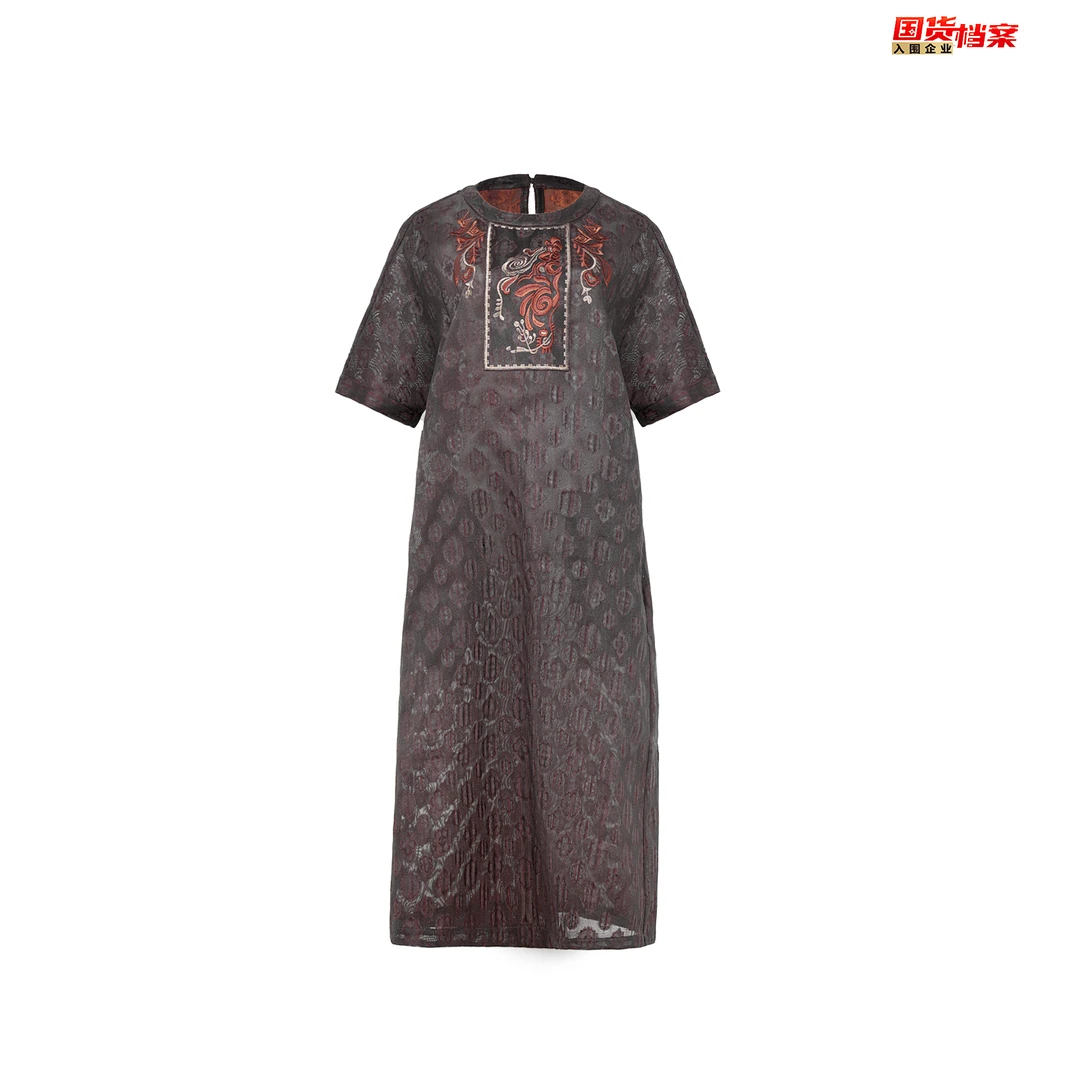 【万象有衣】琵琶宝相八经绞织花萝-原创设计师款香云纱连衣裙-7869