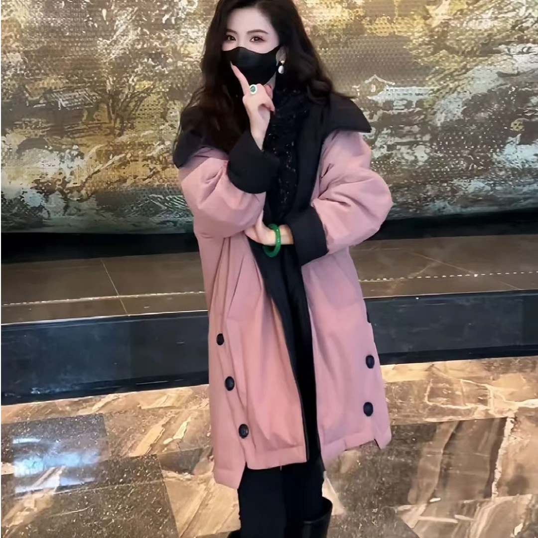 冬季新款保暖棉衣夹棉外套大码休闲宽松外套中长款连帽棉服女款