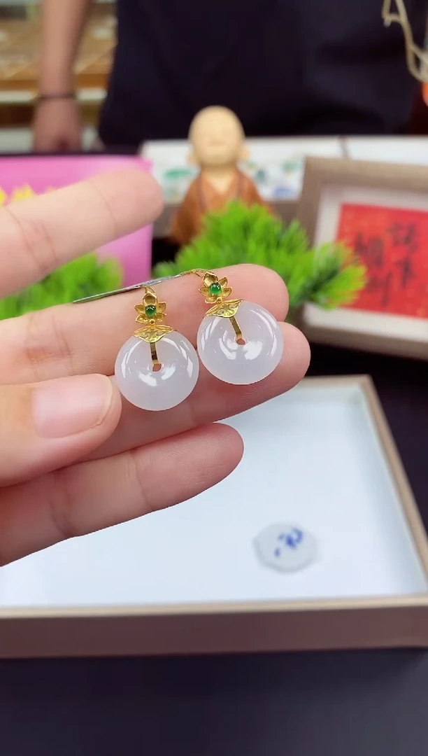 吊坠(不含链)18K金镶嵌翡翠平安扣多样性发其一@@CMT1309-3