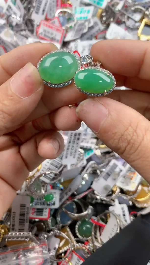 银S925镶嵌戒指翡翠6666----9