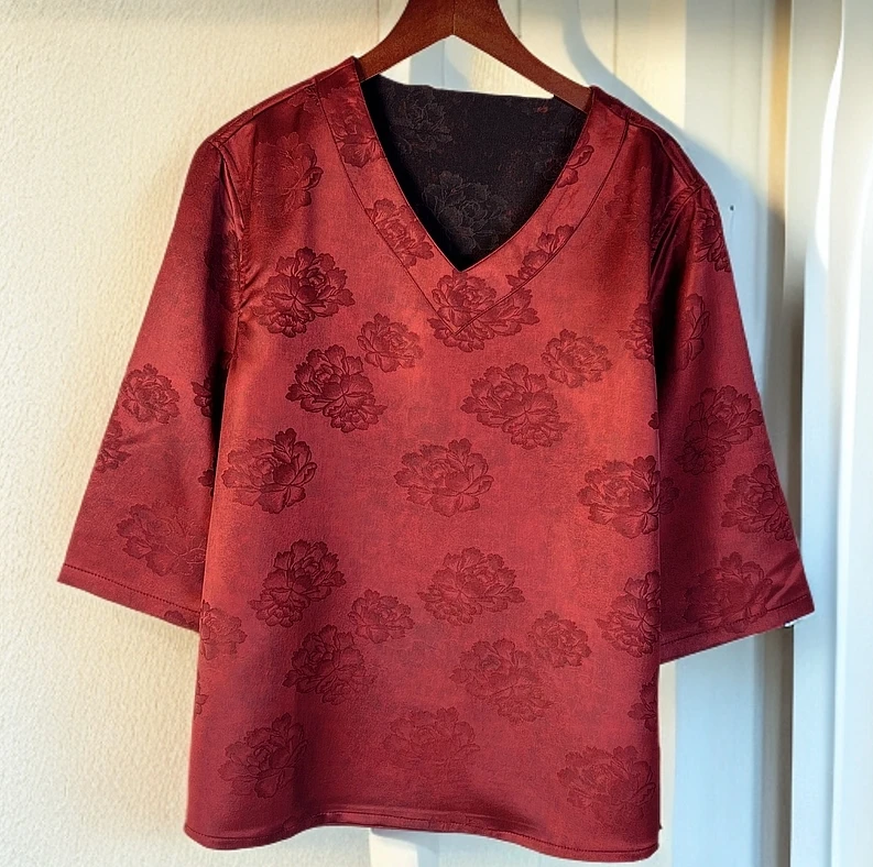 042【阿杰专属】新款轻奢减龄满印提花双面穿短袖蕾丝大码网红夏季