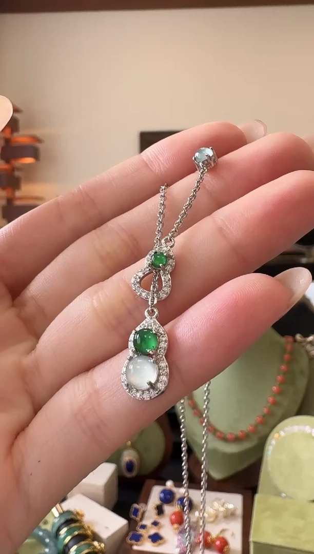 项链银S925镶嵌翡翠银镶