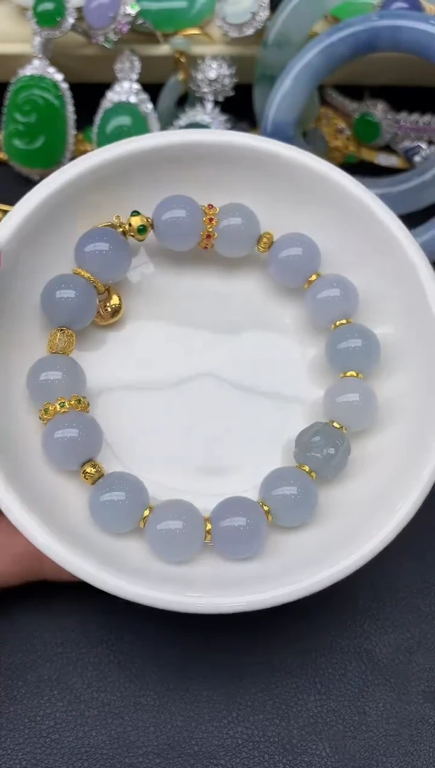 18K金镶嵌手串翡翠433-雪姐翡翠天天见