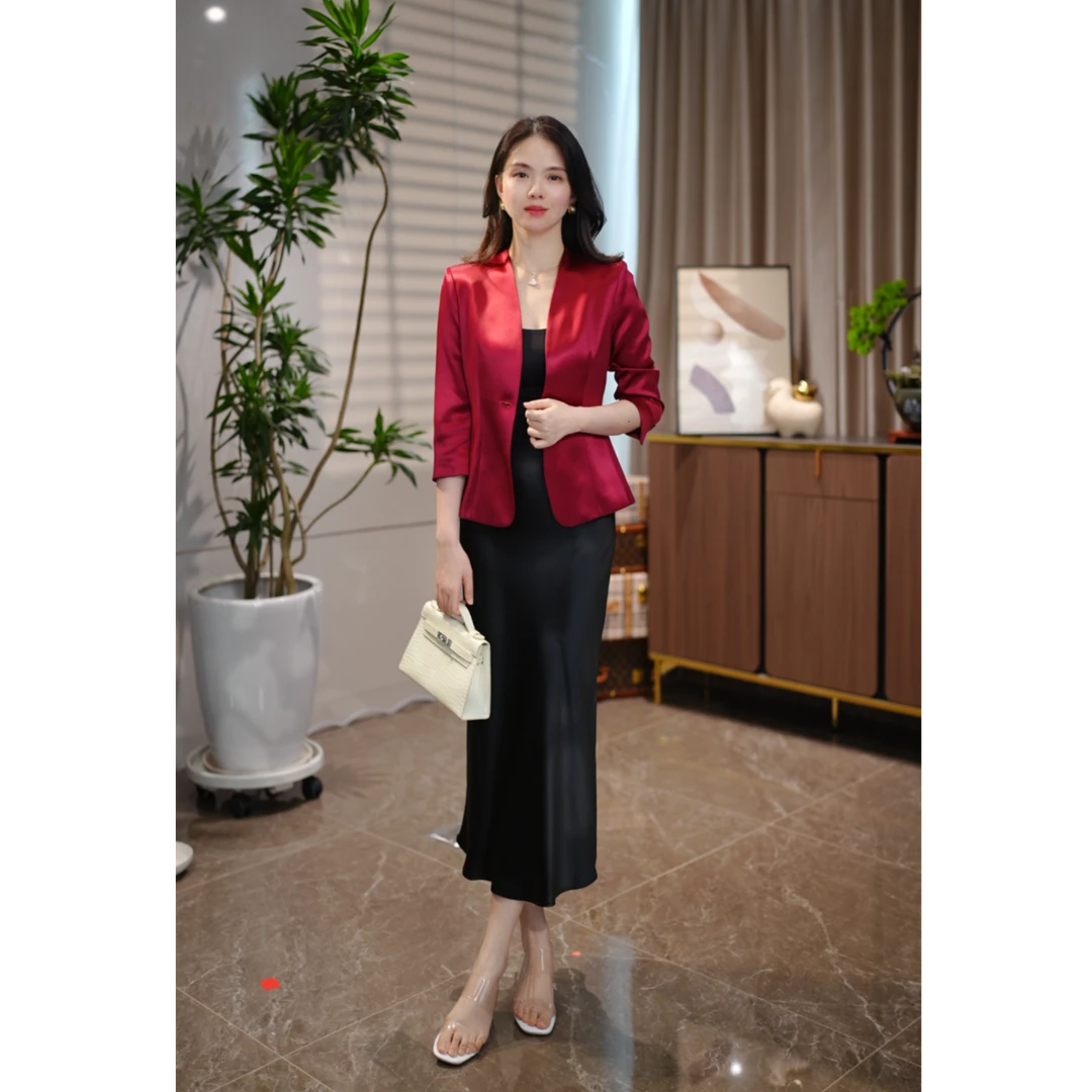 【ZQHK】子琪品牌夏季新款醋酸简约半身裙 侧开叉A版裙女