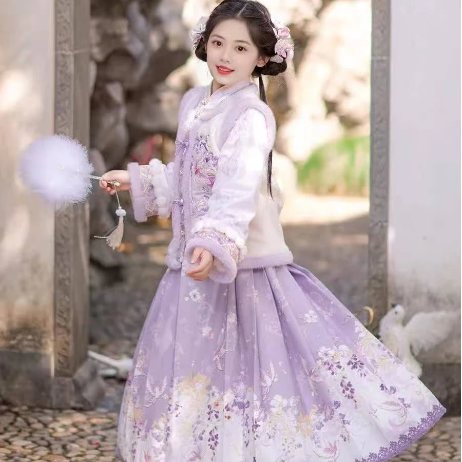 汉服女童2025新款儿童国风古风超仙套装冬季女孩绝美裙子冬装