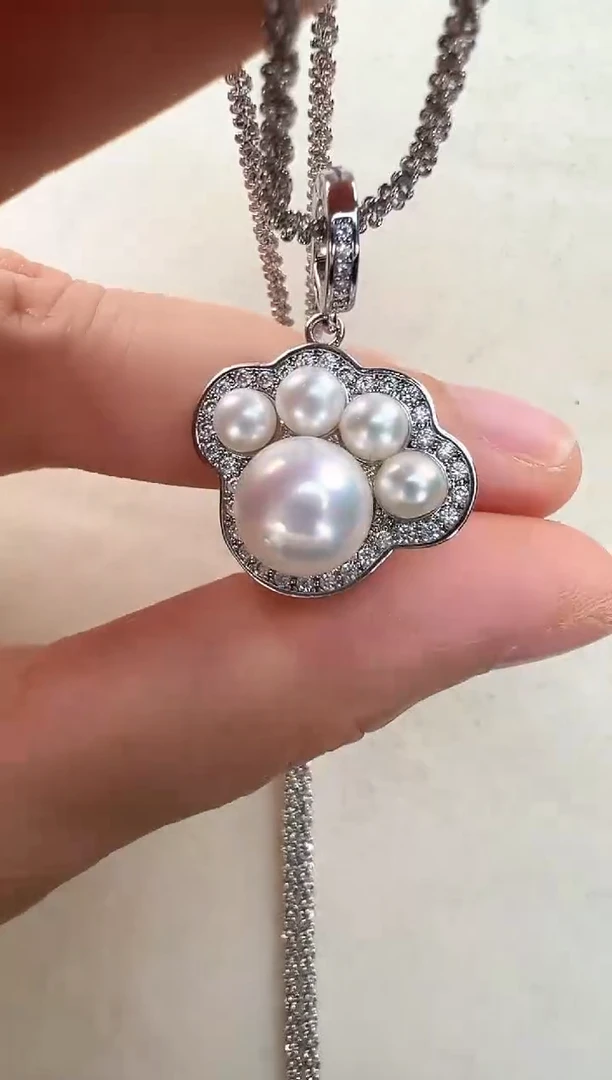 【闪购商品】淡水珍珠吊坠(赠链)合金银色猫爪子