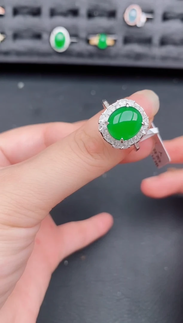 银S925镶嵌戒指翡翠天然a货翡翠328