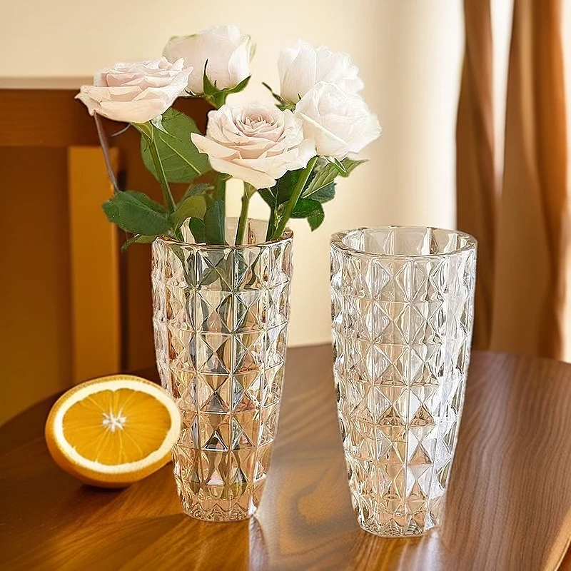 水晶钻石花瓶玻璃轻奢客厅插花养玫瑰百合鲜花餐桌上装饰花器摆件